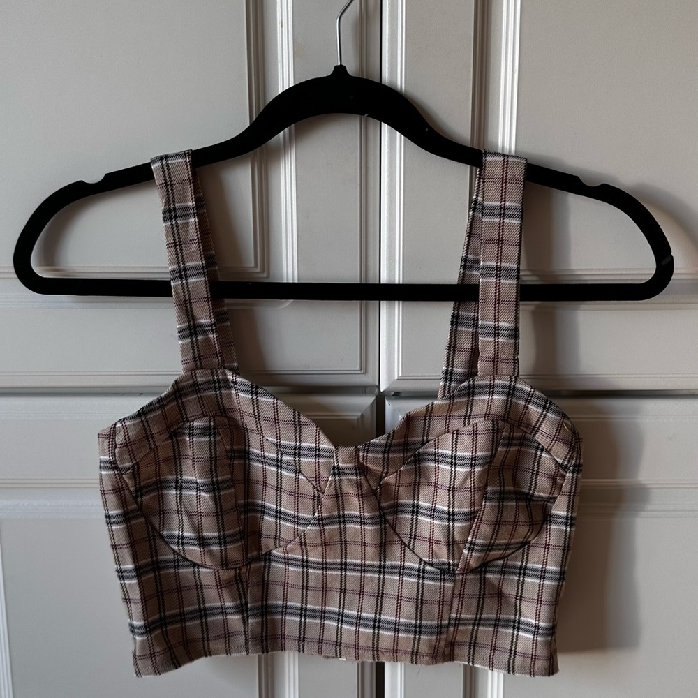 Nude Brown Womens Plaid Crop Top Size M checkered